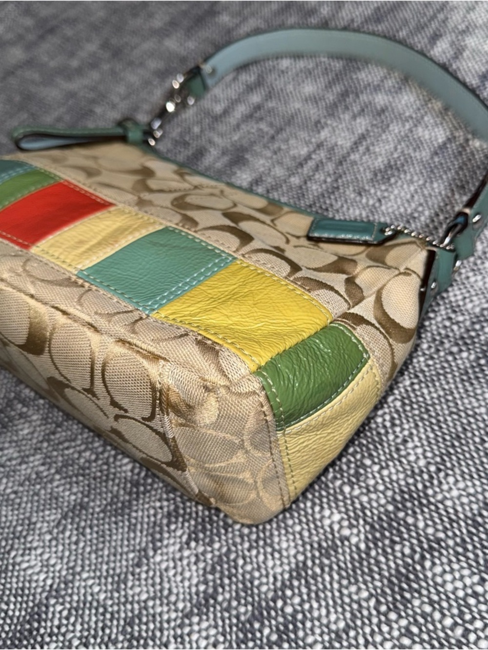 Coach Vintage Pastel Spring Patchwork Baguette Purse Y2K shoulder leather Canvas - Picture 2 of 10